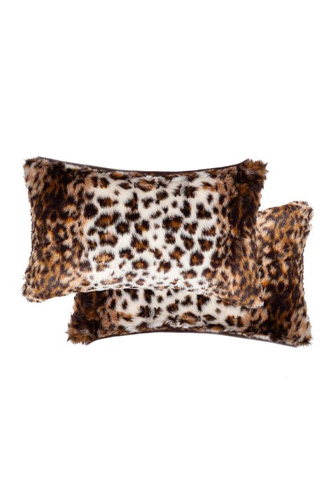 Belton Georgetown Lynx Faux Fur Pillows - Set of 2 - 12" x 20"