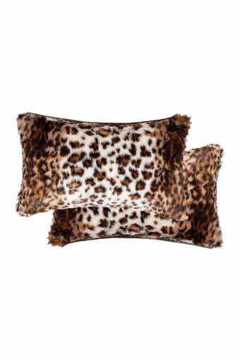 LUXE Belton Georgetown Lynx Faux Fur Pillows - Set of 2 - 12" x 20"