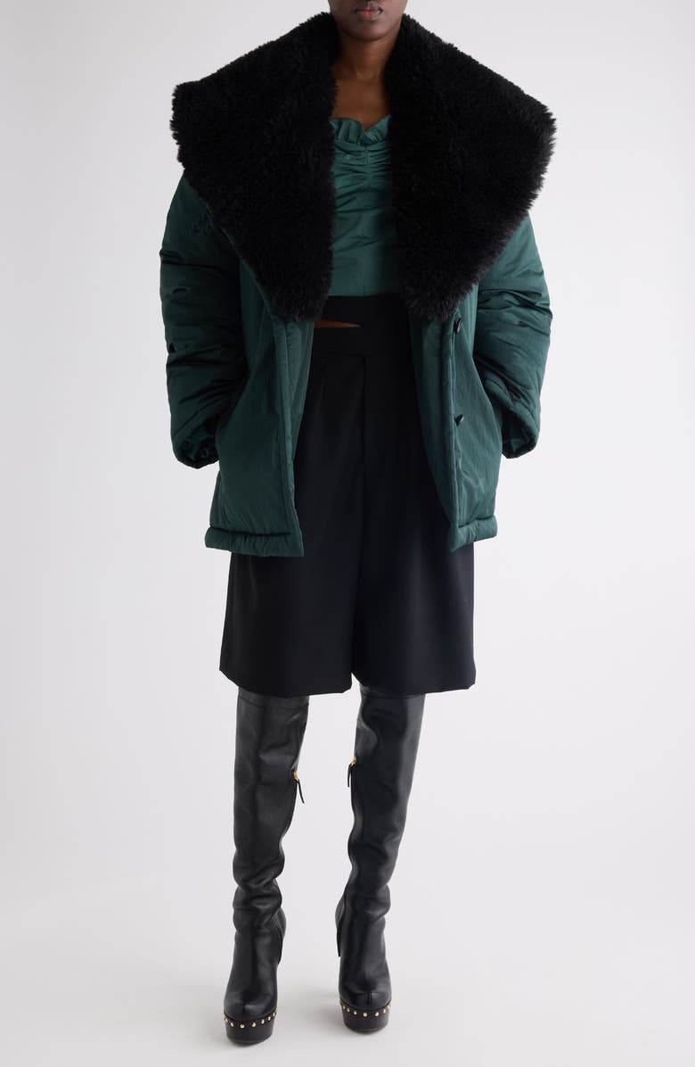 Chloé Buckle Keyhole High Waist Wool Shorts, Alternate, color, Black