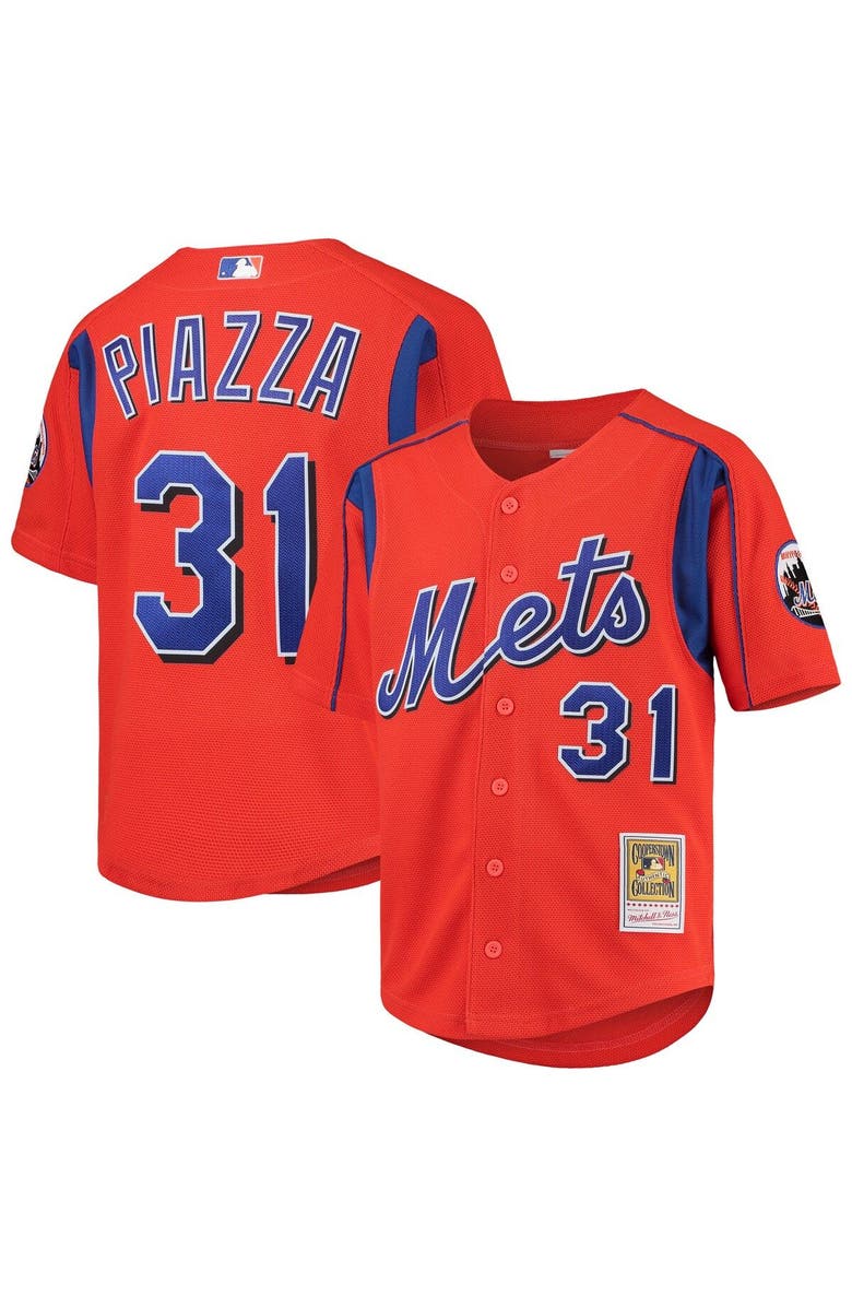 Mitchell & Ness Youth Mitchell & Ness Mike Piazza Orange New York Mets Cooperstown Collection Mesh Batting Practice Jersey, Main, color, 