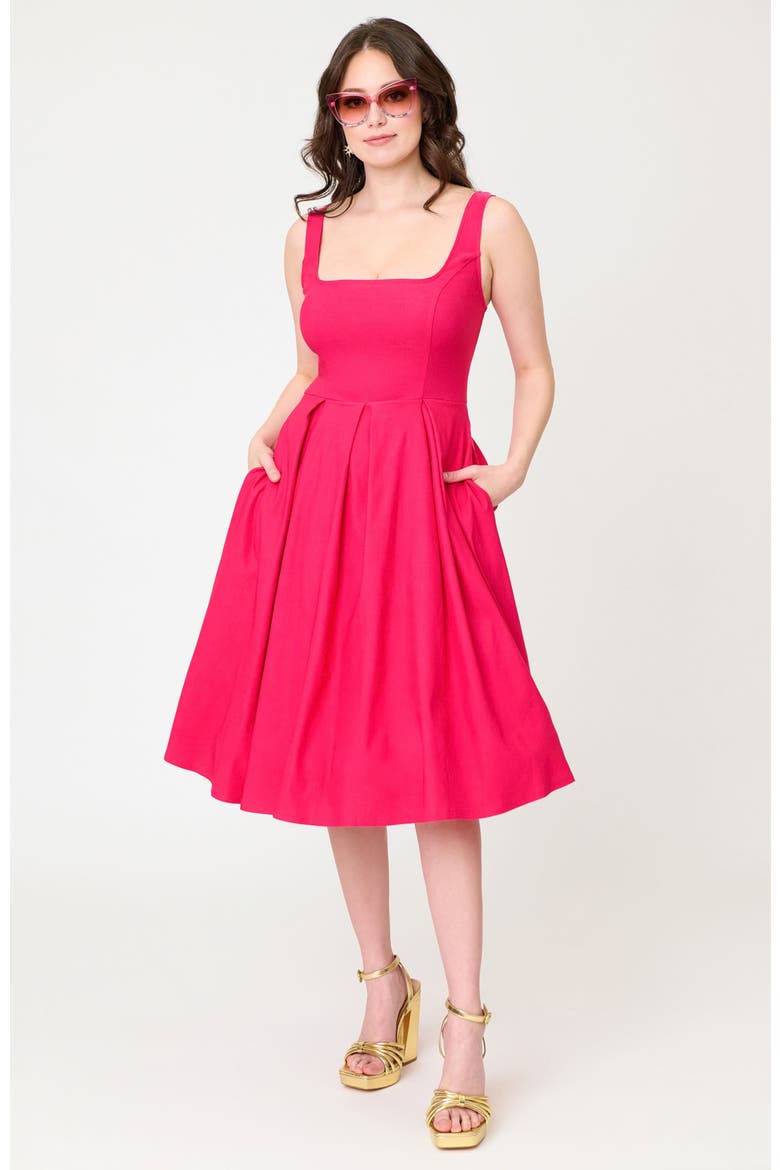 Square Neck Pleated Swing Dress, Main, color, Pink Solid