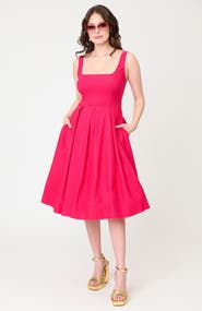 Unique Vintage Square Neck Pleated Swing Dress