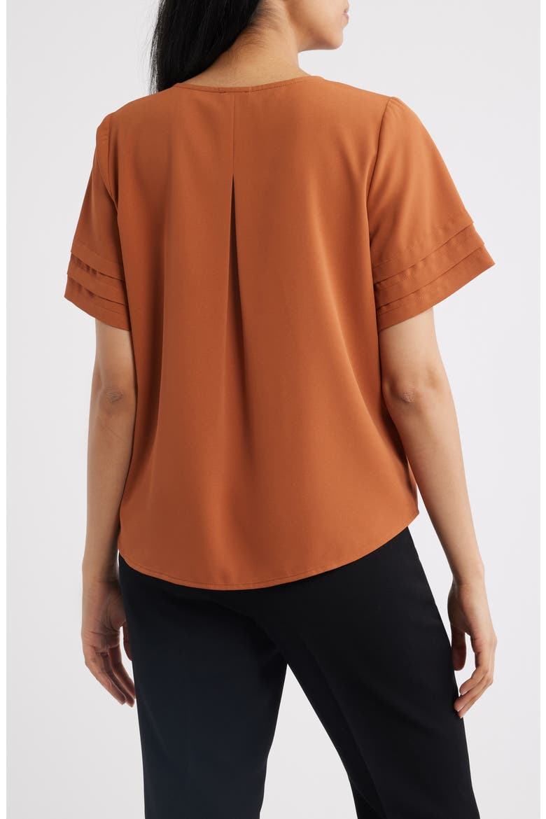 Pleated Split Neck Top, Alternate, color, CEDAR SPICE