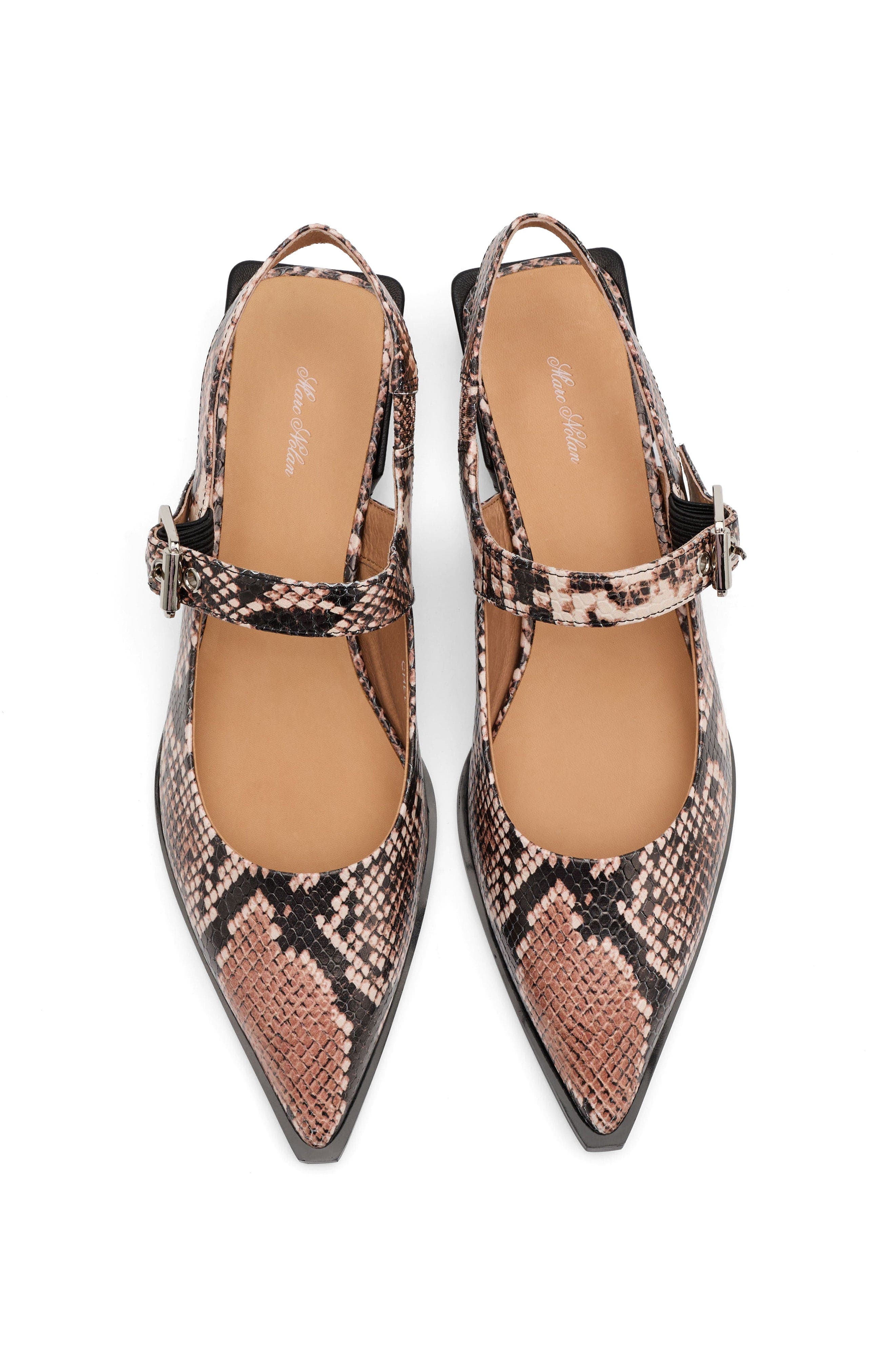 Chelsea Leather Slingback Block Heels, Alternate, color, Brown Snake