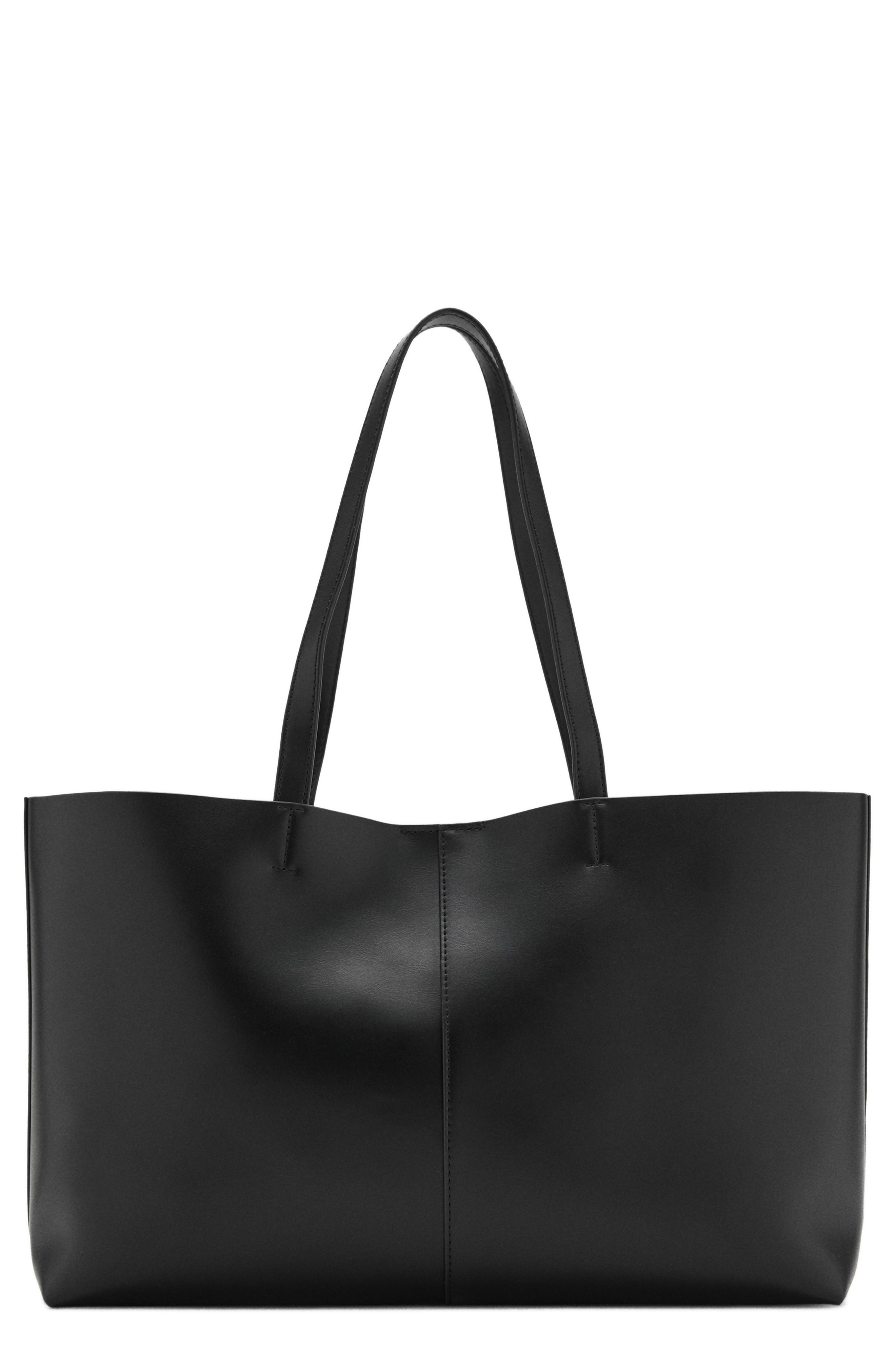 MANGO Faux Leather Shopper Tote, Main, color, Black