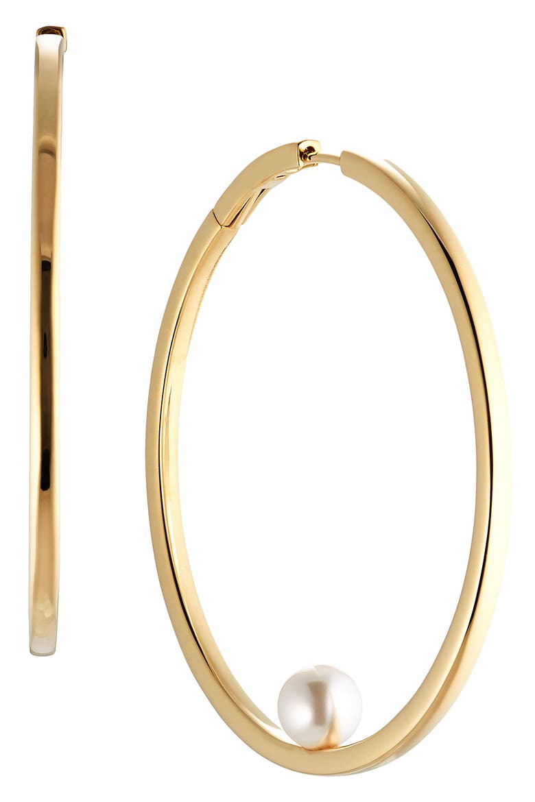 La Vie Imitation Pearl Hoop Earrings, Main, color, GOLD