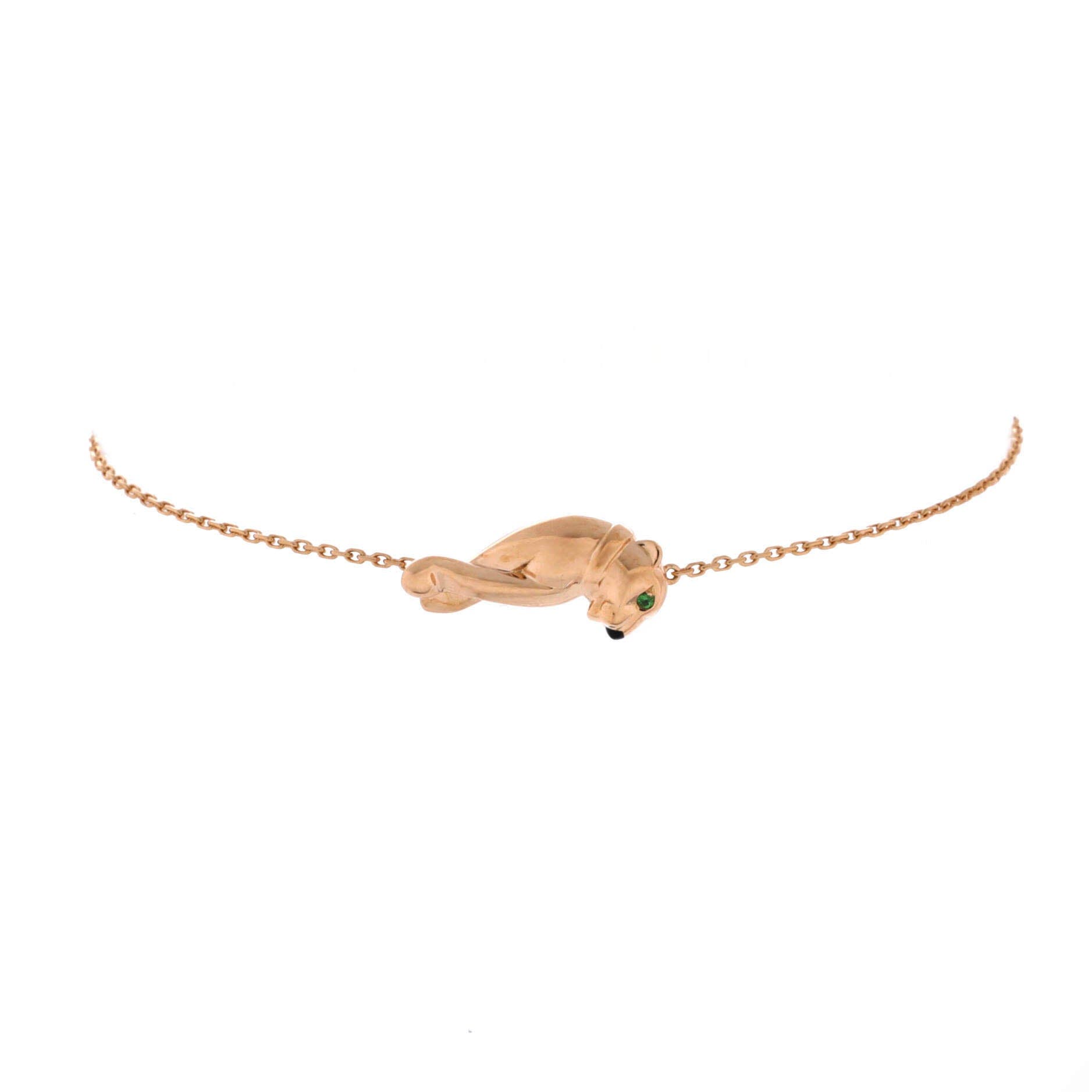 Panthere de Cartier Single Chain Bracelet 18K Rose Gold with Tsavorite and Onyx Mini, Main, color, Metallic Gold