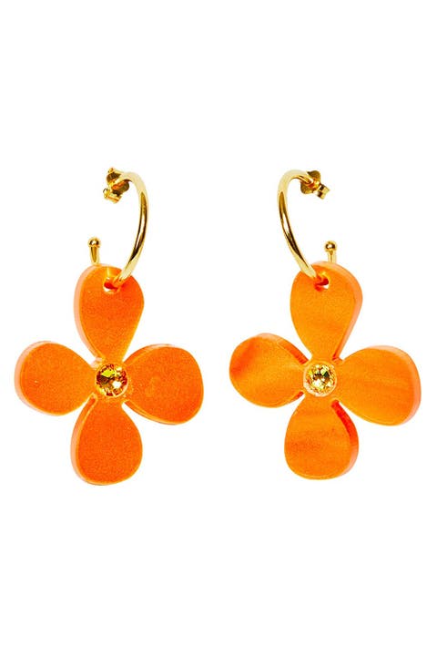 Daisy Hoop Earrings - Orange Pearl