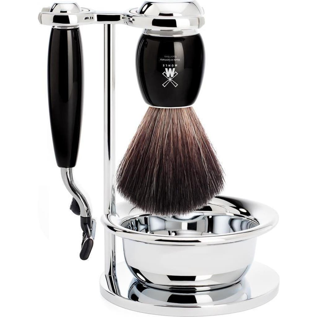 Mühle Vivo Black Resin 4-piece Black Fiber & Mach-3 Shaving Set In Black