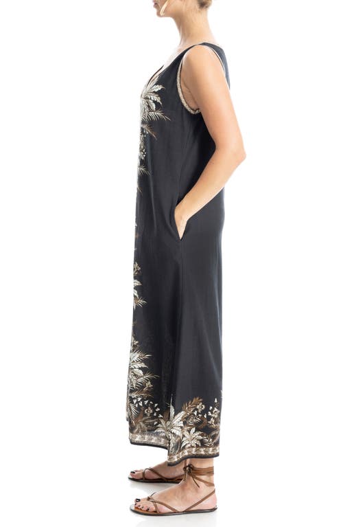 Max Studio Border Print Sleeveless Maxi Dress In Black