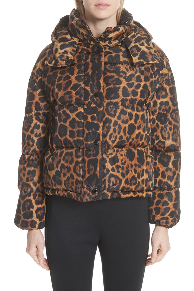 Caille Leopard Print Down Puffer Jacket, Main, color, CHEETAH