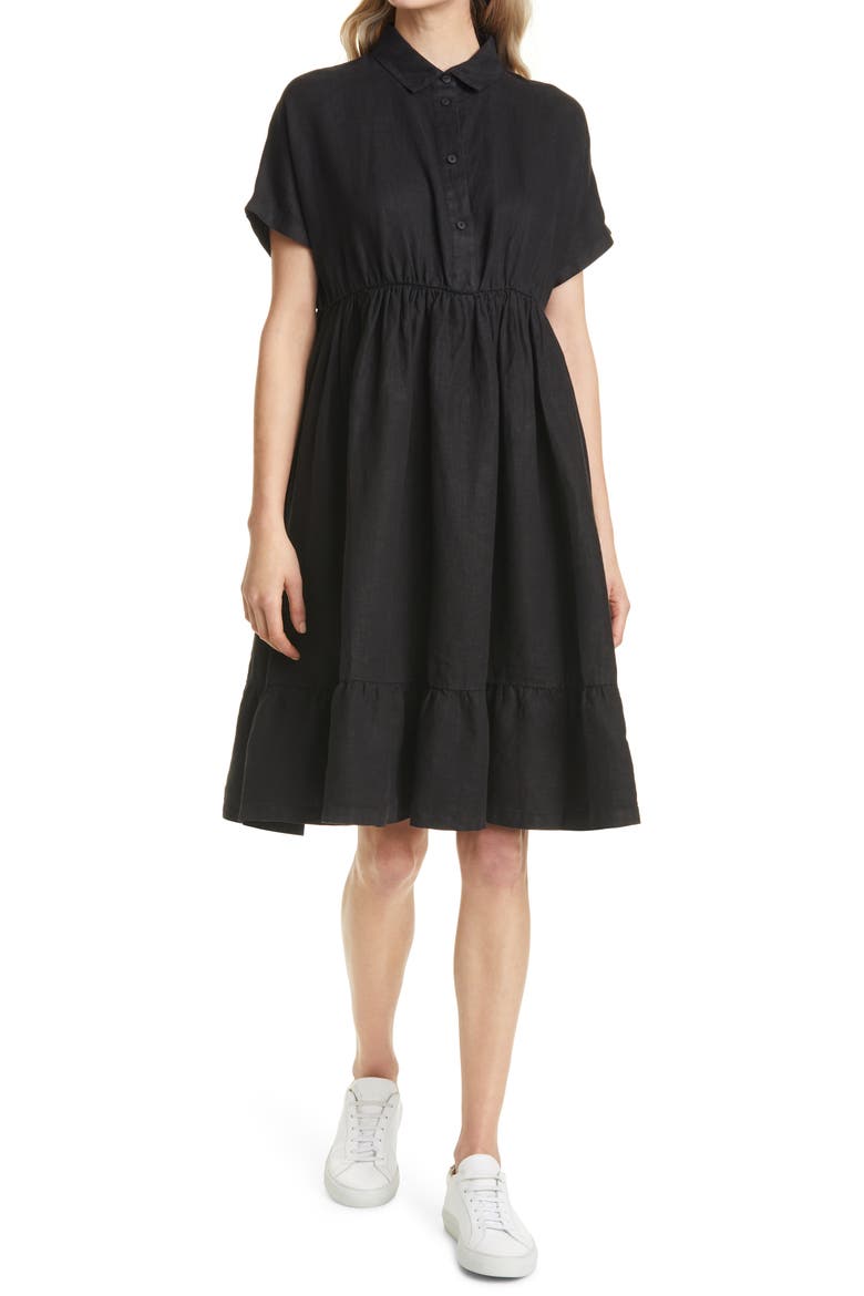 Ruffle Hem Linen Dress, Main, color, BLACK