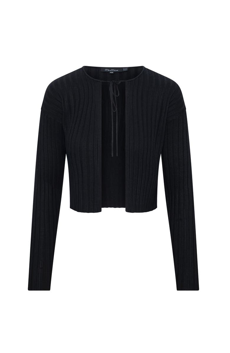 MiuMax Cropped Tie Front Open Knit Cardigan, Main, color, Black