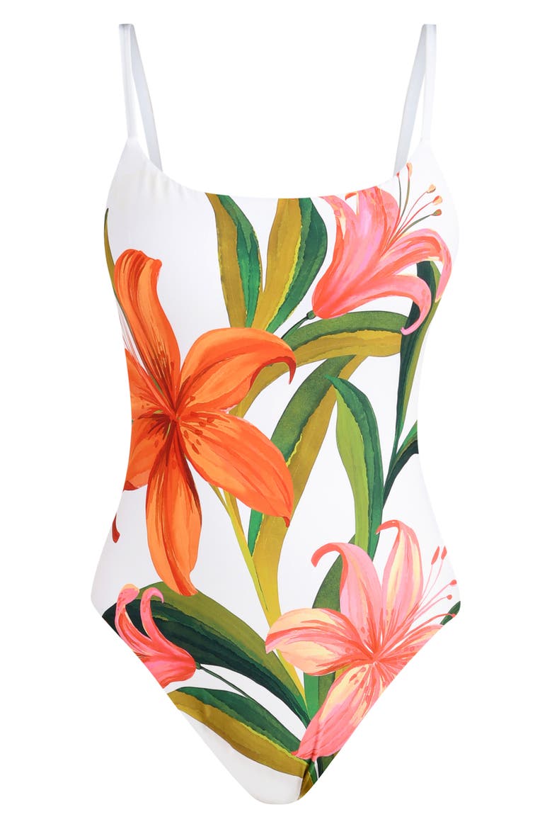 Jungle Blossoms One-Piece Swimsuit, Alternate, color, ORANGE MULTI