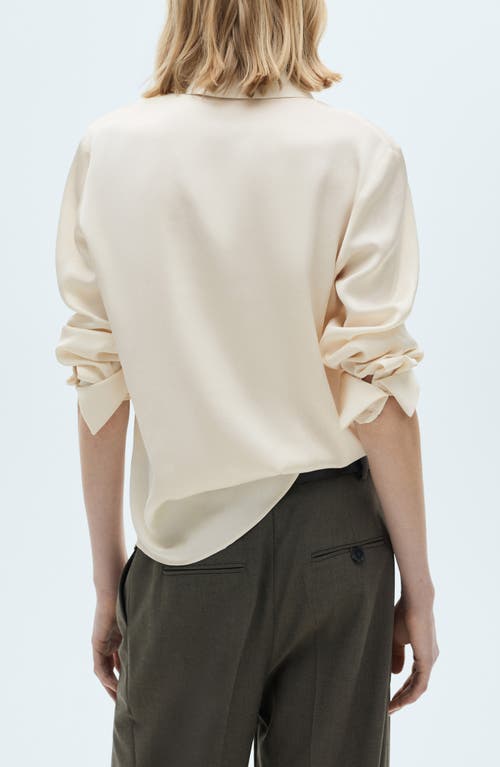 Shop Mango Satin Button-up Shirt In Off White