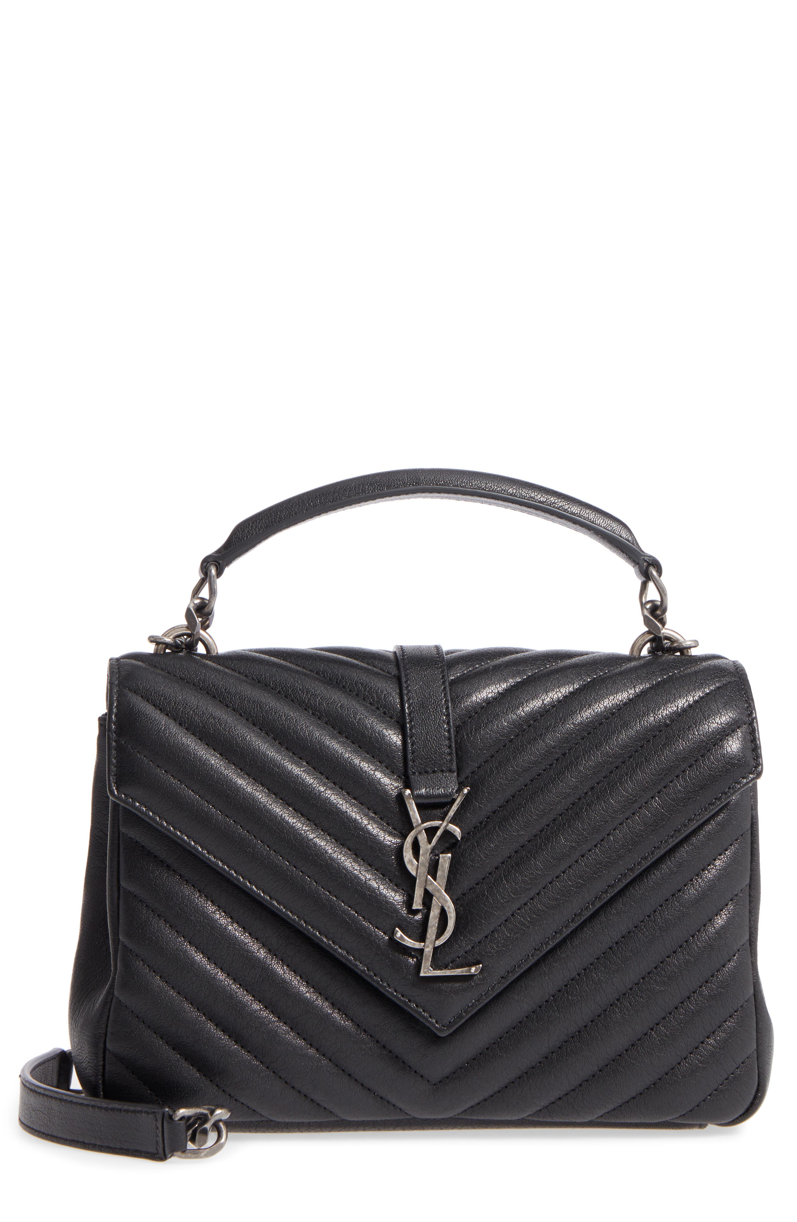 Medium College Quilted Leather Shoulder Bag, Main, color, NOIR