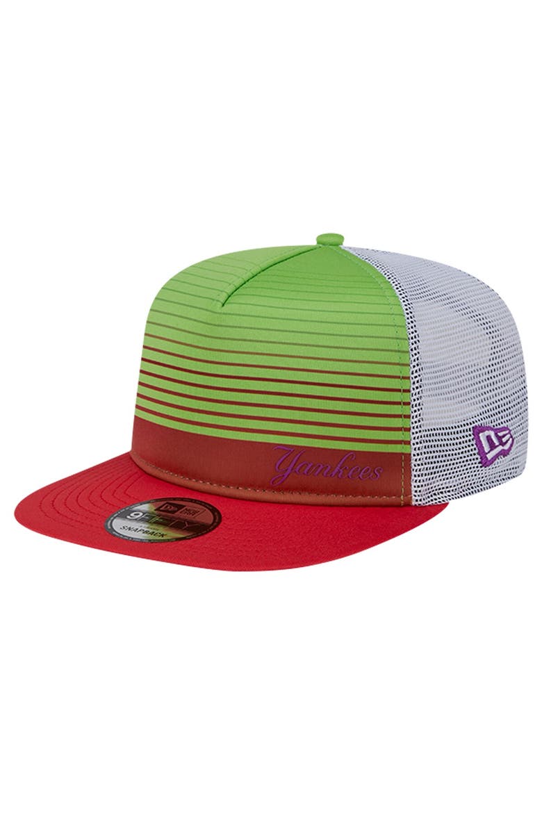 Men's New Era Red New York Yankees Neon Horizon A-Frame Trucker 9FIFTY Snapback Hat, Main, color, Red