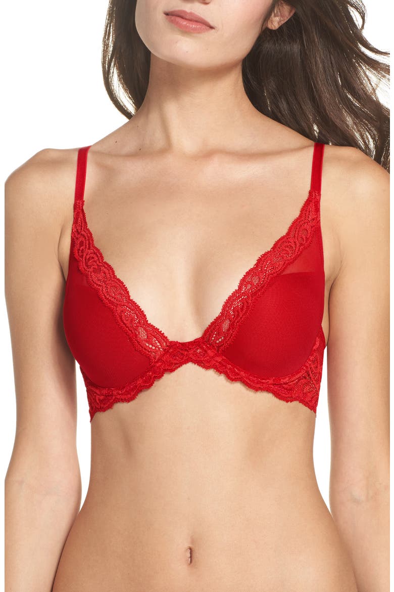 Feathers Plunge T-Shirt Basics Bra, Main, color, RED