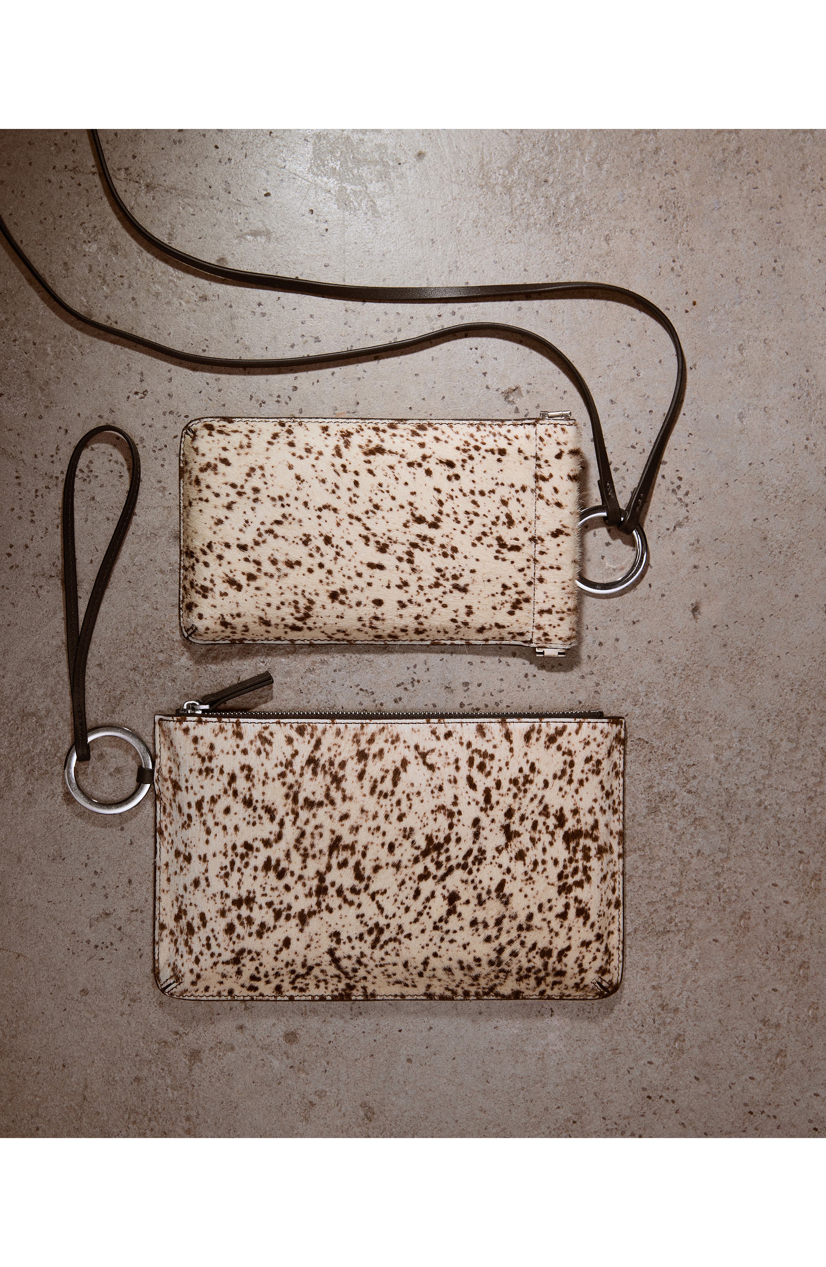 MANGO Genuine Calf Hair Clutch, Alternate, color, Brown