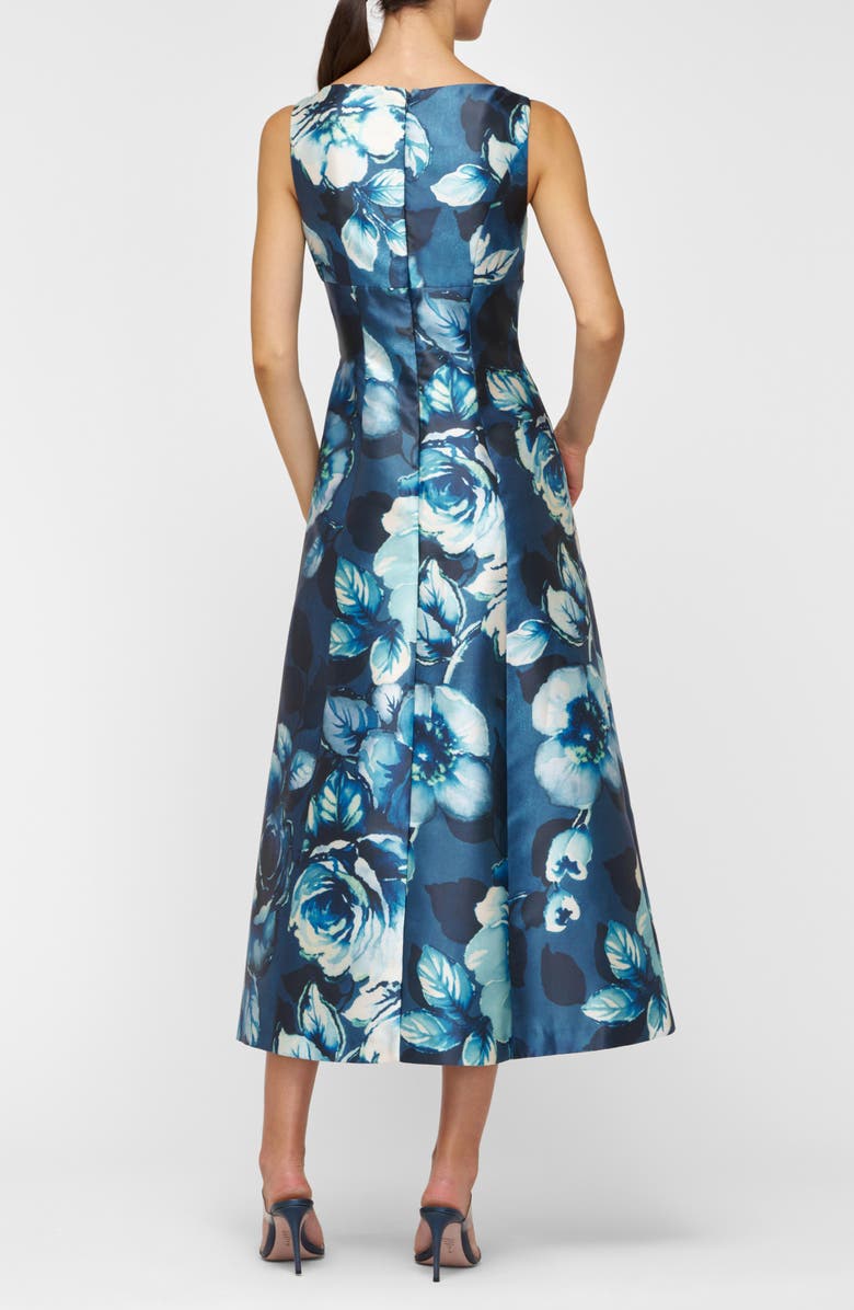 Kay Unger June Floral Mikado Cocktail A-Line Dress, Alternate, color, Dark Ink Multi