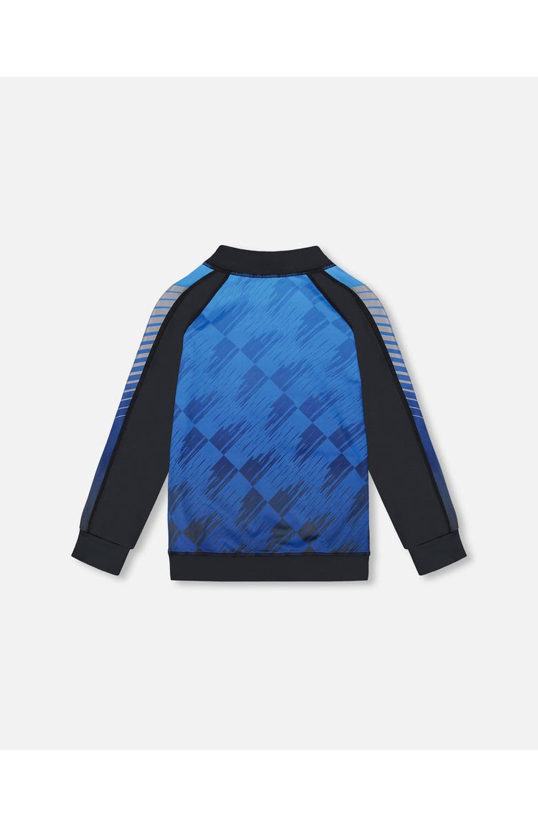 Deux par Deux Little Boy's Printed Full Zip Athletic Cardigan Blue And Black, Alternate, color, Blue And Black