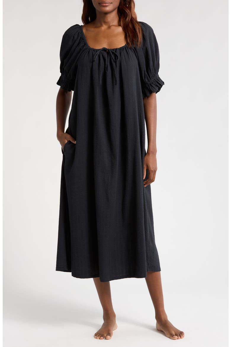 Seersucker Nightgown, Main, color, BLACK