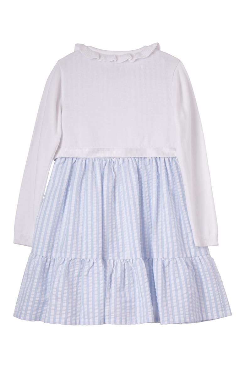 Kids' Seersucker Stripe Dress & Embroidered Cardigan Set, Alternate, color, BLUE