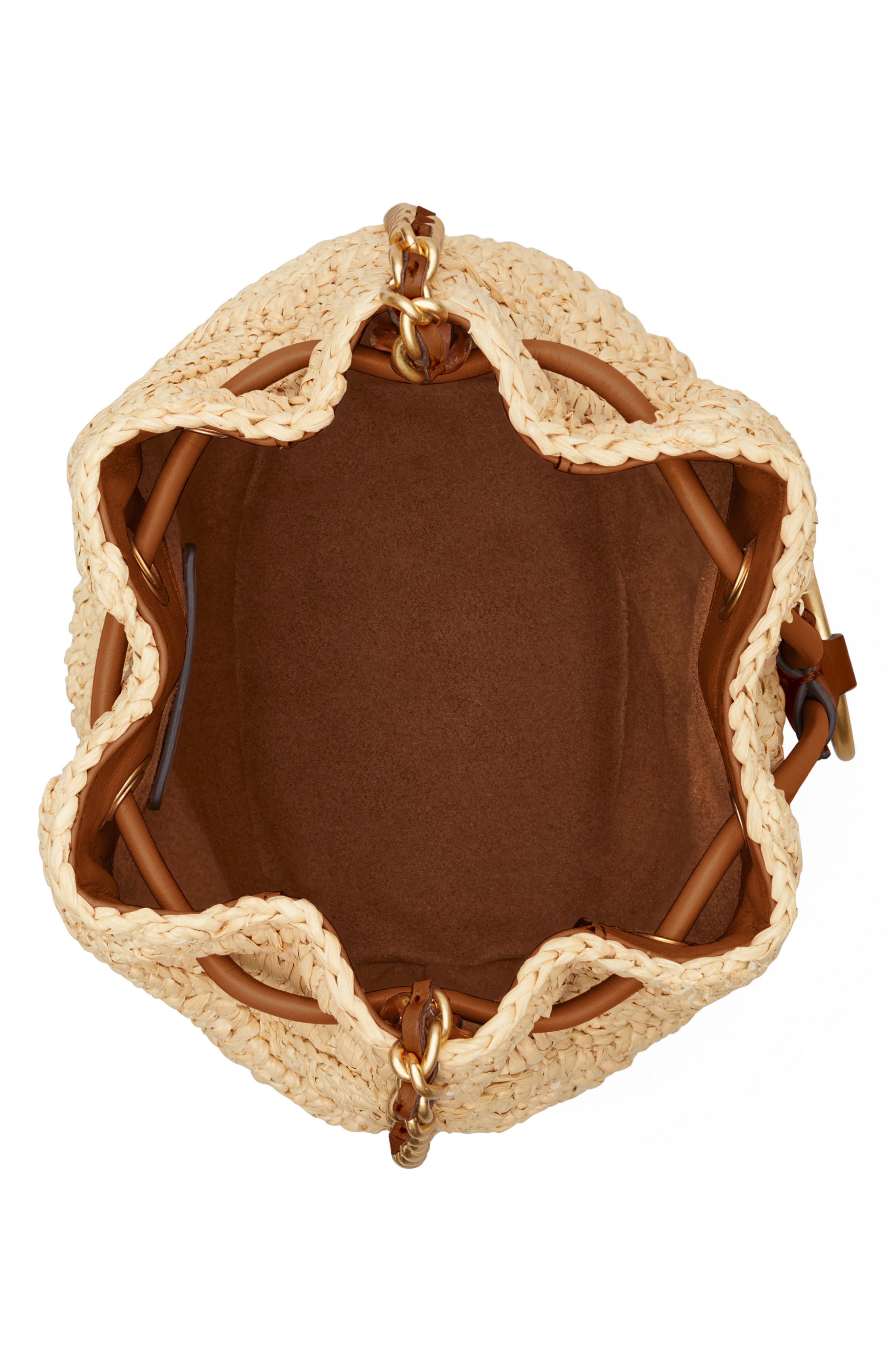 Tory Burch Fleming Soft Straw Crochet Mini Bucket Bag, Alternate, color, 