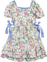 Truly Me Kids' Floral Smocked Bodice Puff Sleeve Sundress
