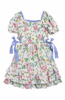 Kids' Floral Smocked Bodice Puff Sleeve Sundress
