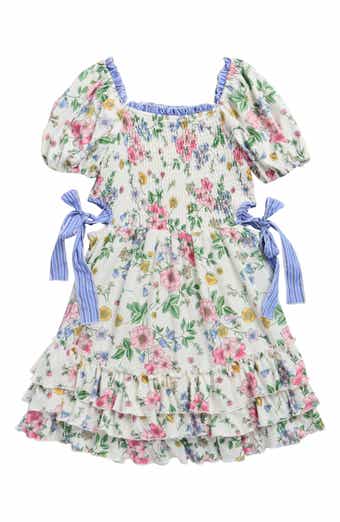 Kids' Floral Smocked Bodice Puff Sleeve Sundress
