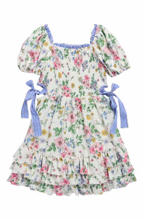 Kids' Floral Smocked Bodice Puff Sleeve Sundress