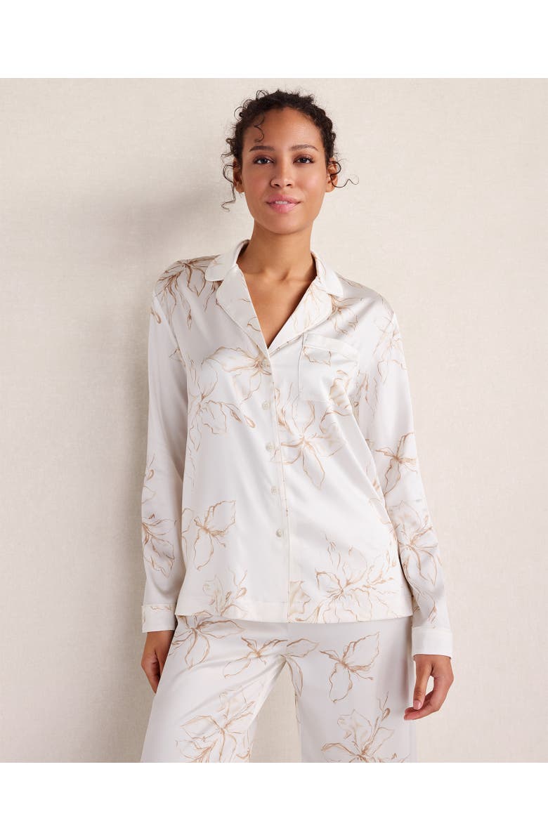 Haven Well Within Washable Silk Floral Notch Collar Pajama Top, Main, color, Charcoal Floral Ivory Multi