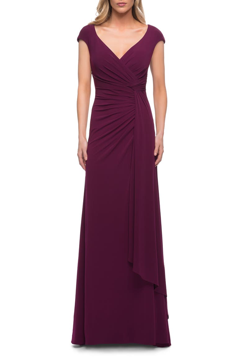 Jersey Dress with Knot at Waist and Short Sleeves, Main, color, Dark Berry