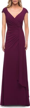 La Femme Jersey Dress with Knot at Waist and Short Sleeves