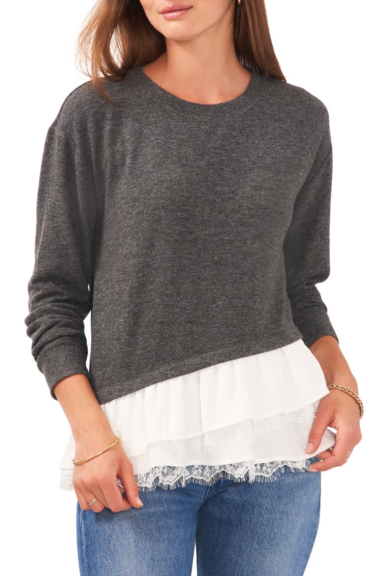 Mixed Media Layered Sweater, Main, color, MEDIUM HEATHER GREY
