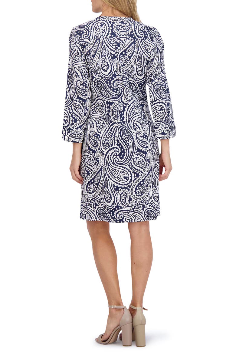 Vena Paisley Long Sleeve Shift Dress, Alternate, color, NAVY/ WHITE