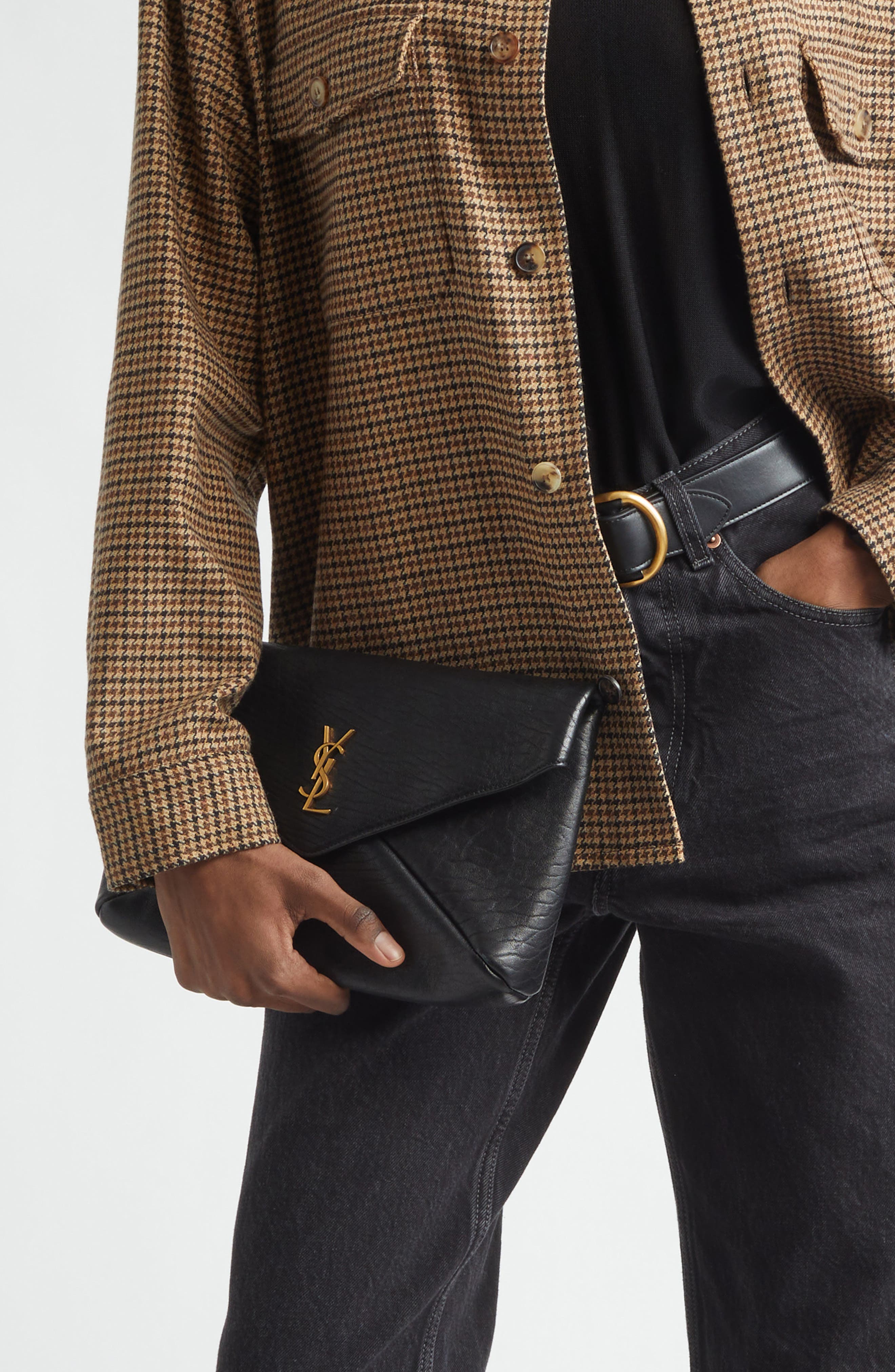 Saint Laurent Large Cassandre Leather Envelope Clutch, Alternate, color, 