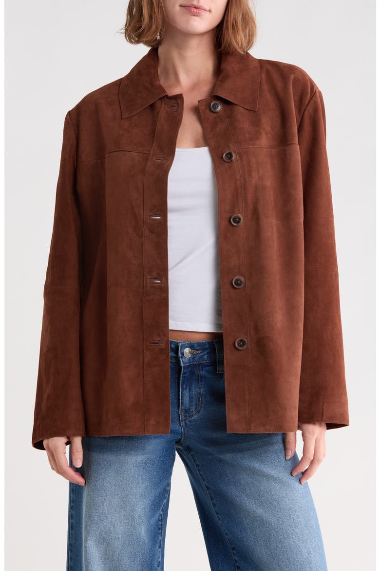 Suede Leather Shirt Jacket, Main, color, BROWN MUSTANG