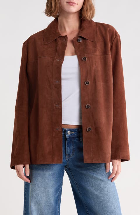 Suede Leather Shirt Jacket