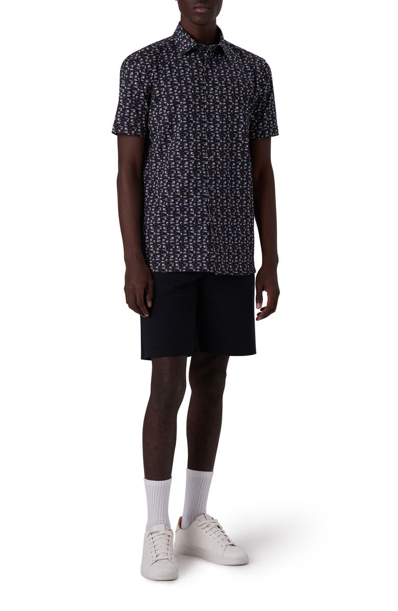 Bugatchi Milo OoohCotton<sup>®</sup> Short Sleeve Button-Up Shirt, Alternate, color, Midnight