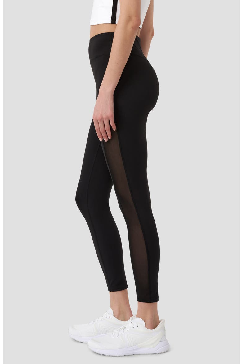 High Waist Mesh Panel Crop Leggings, Alternate, color, BLACK
