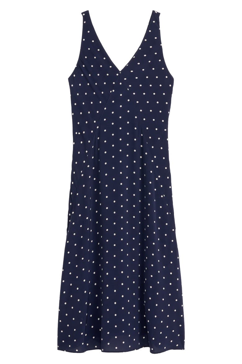 Flora Polka Dot Midi Dress, Alternate, color, NAVY / WHITE