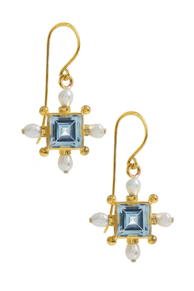 Blue Topaz Cross Earrings, Main, color, Blue