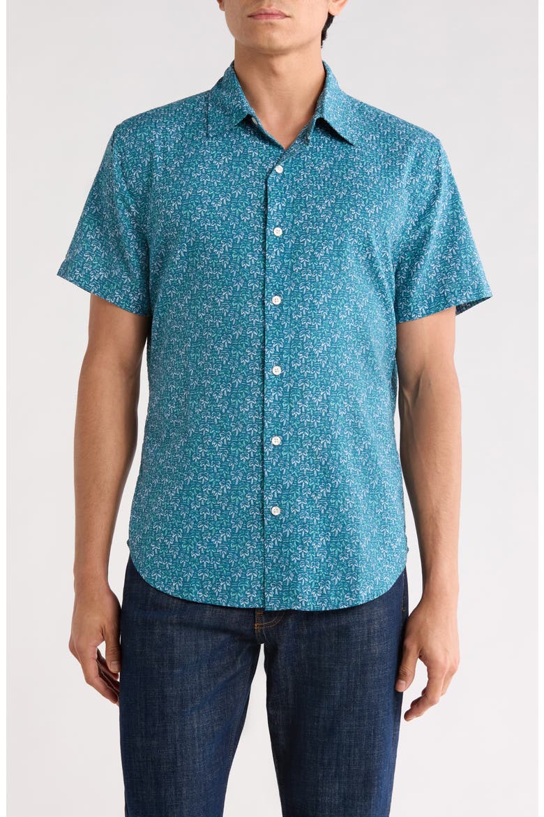 Riviera Short Sleeve Shirt, Main, color, NAVY LEON PALMS