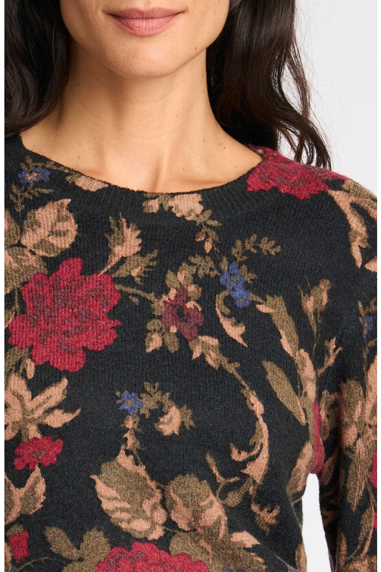 Floral Crewneck Sweater, Alternate, color, RICH BLACK