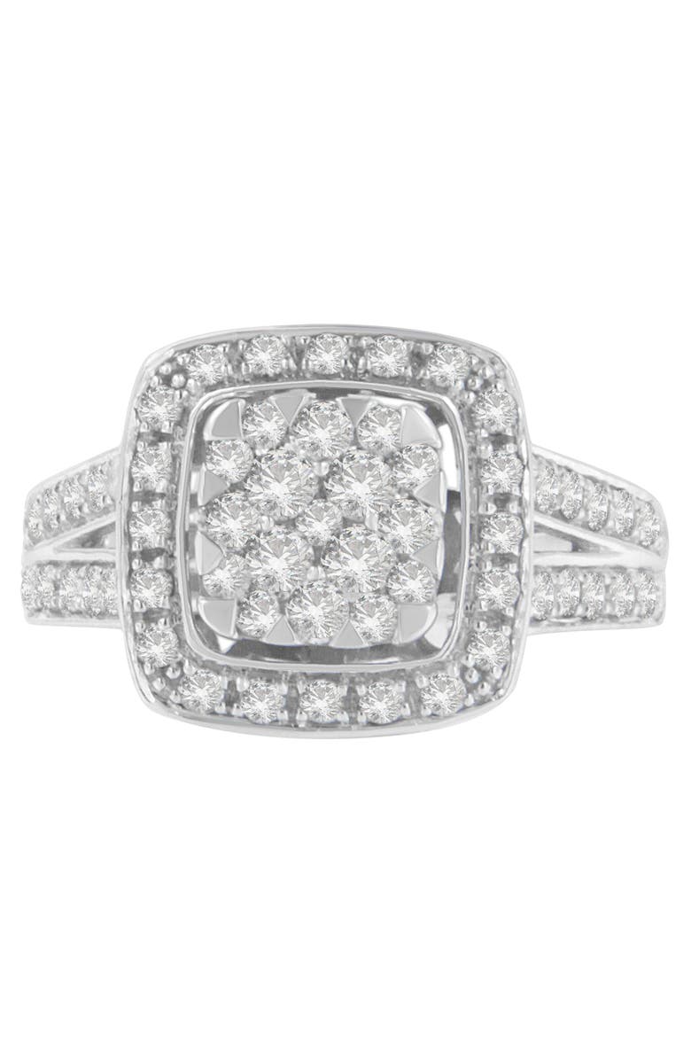10K White Gold 1.0 Cttw Diamond Cluster Ring, Main, color, White Gold