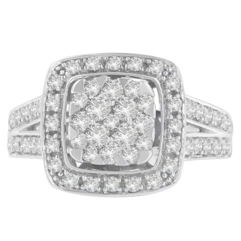 10K White Gold 1.0 Cttw Diamond Cluster Ring