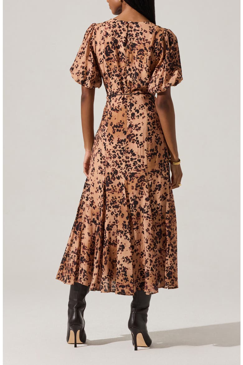 Lavena Leopard Puff Sleeve Midi Dress, Alternate, color, TAUPE LEOPARD PRINT