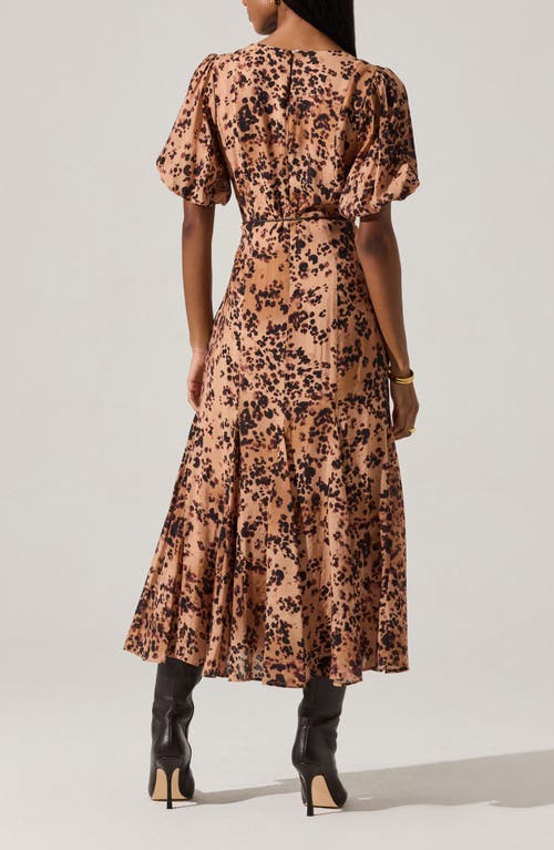 Astr The Label Lavena Leopard Puff Sleeve Midi Dress In Brown